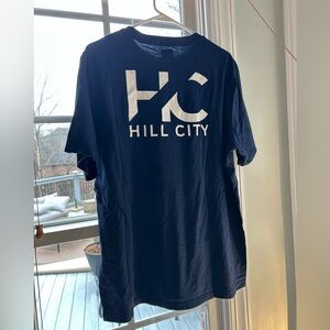 Hill City Navy 100 Percent Cotton T-Shirt Men’s XL 29 inches long White Logo